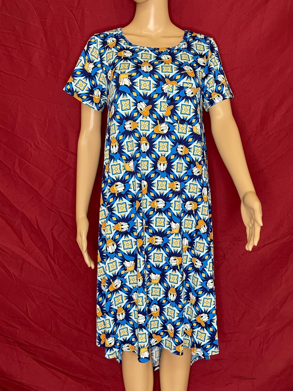 LuLaRoe x Disney "Carly" Donald Duck Geometric High-Low Swing Dress Size Small